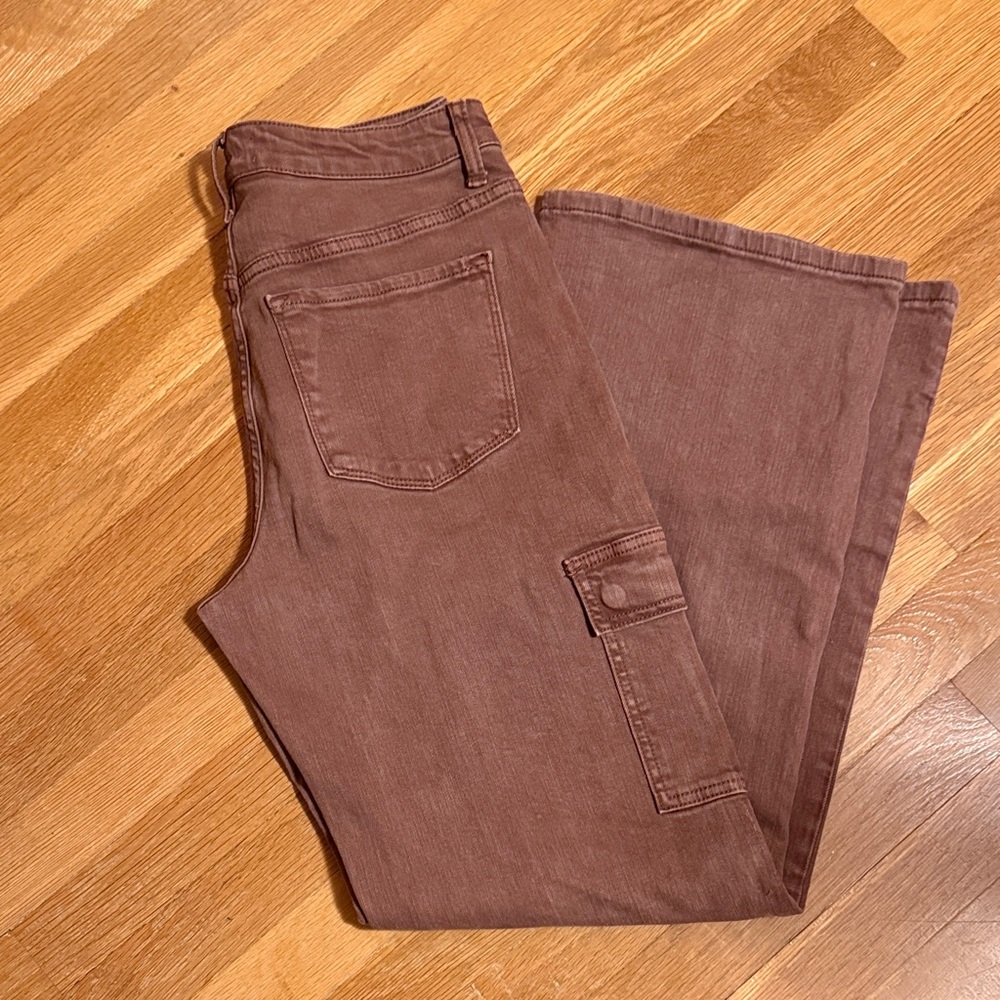 Flying Monkey High Rise Cargo Jeans in Brown